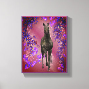 Zwart Eenhoorn Fantasie Paard Kunst Canvas Afdruk