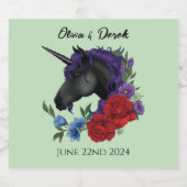 Zwart Eenhoorn Paarse Rood Salie Bloemen Bruiloft Bier Etiket (Enkel label)