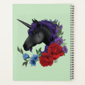 Zwart Eenhoorn Paarse Rood Salie Bloemen Bruiloft Planner (Achterkant)