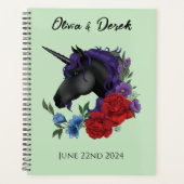 Zwart Eenhoorn Paarse Rood Salie Bloemen Bruiloft Planner (Voorkant)