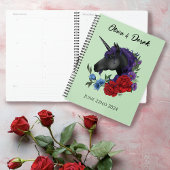 Zwart Eenhoorn Paarse Rood Salie Bloemen Bruiloft Planner