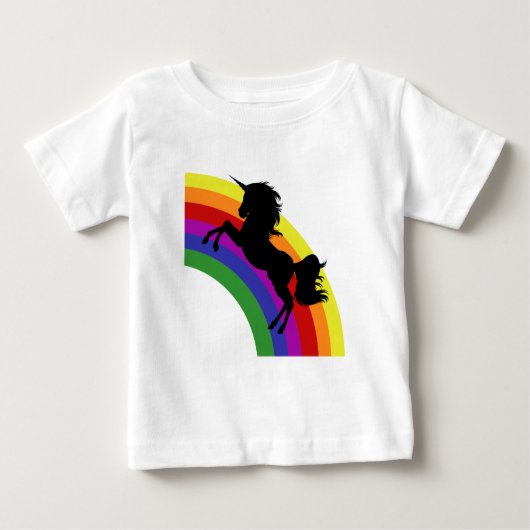 Zwart eenhoorn silhouet regenboog Baby T-shirt (Voorkant)