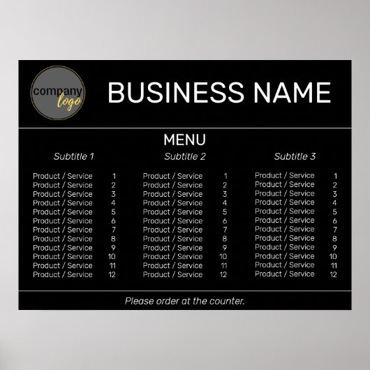 ZWART EENVOUDIG BEDRIJFSLOGO MERK MENU LIJST AANPA POSTER (Voorkant)