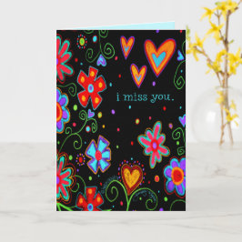 Zwart Eenvoudig Bloemen Miss You Vrolijke Inspiriv Kaart
