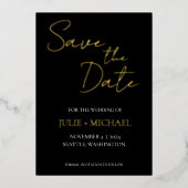 Zwart Eenvoudig Bruiloft Sla de datum op Folie Uitnodiging (Voorkant)