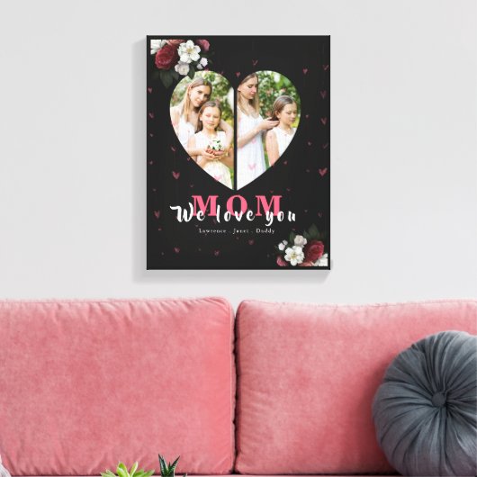 Zwart, eenvoudig design voor hart, cadeau voor Moe Canvas Afdruk (Insitu (Woonkamer))