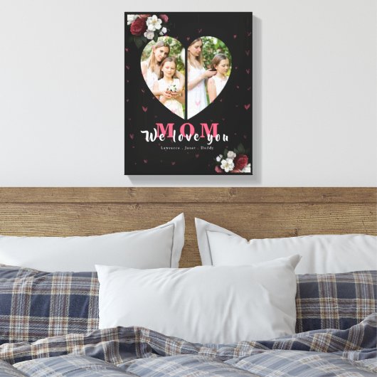Zwart, eenvoudig design voor hart, cadeau voor Moe Canvas Afdruk (Insitu (Slaapkamer))