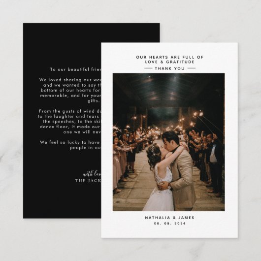 Zwart Eenvoudig Elegant Met Fotobruiloft Bedankkaart (Voorkant / Achterkant)