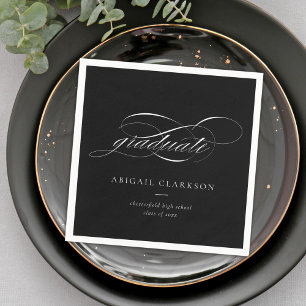 Zwart Eenvoudig Elegant Script Afstuderen Servet