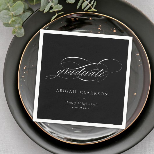 Zwart Eenvoudig Elegant Script Afstuderen Servet