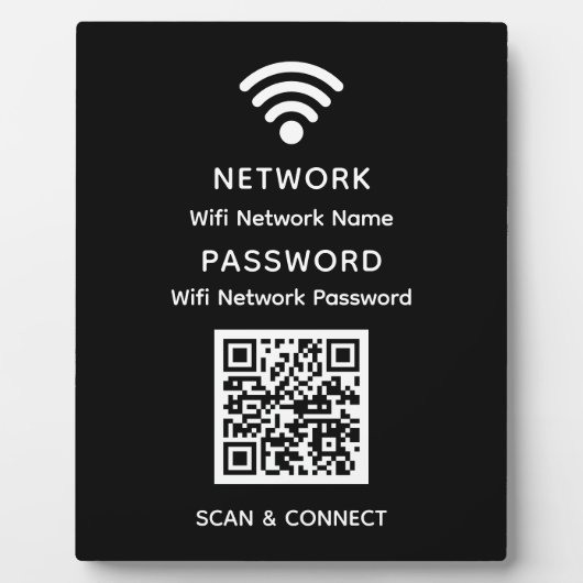 Zwart Eenvoudig Elegant WiFi QR Code Netwerkwachtw Fotoplaat (Voorkant)