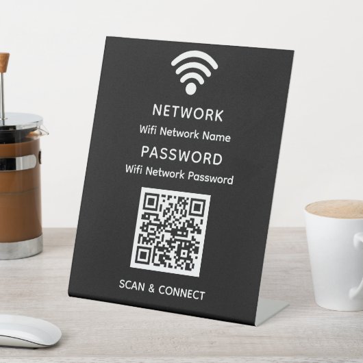Zwart Eenvoudig Elegant WiFi QR Code Netwerkwachtw Reclamebord Met Voetstuk (Insitu)