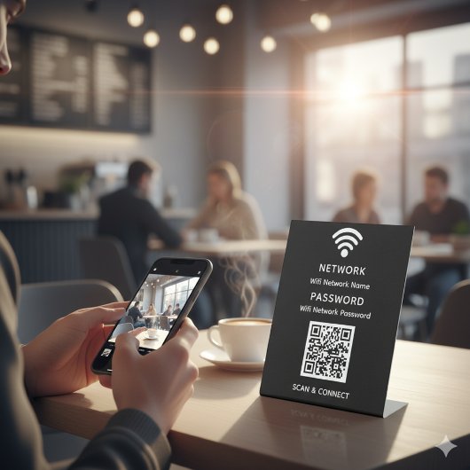 Zwart Eenvoudig Elegant WiFi QR Code Netwerkwachtw Reclamebord Met Voetstuk