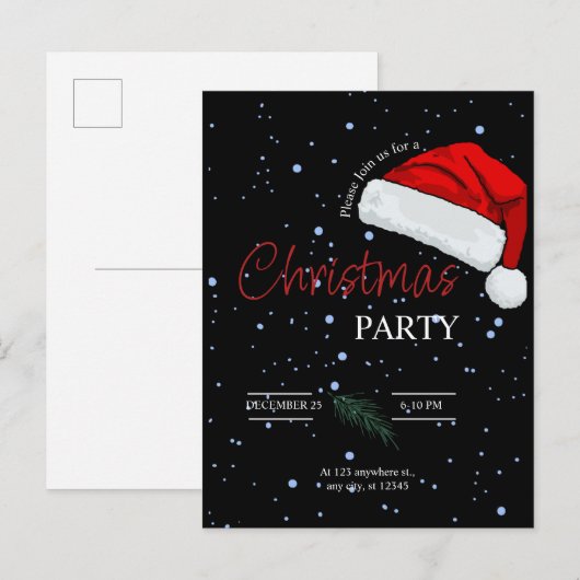 Zwart Eenvoudig Familie Kerstfeest Uitnodiging (Voorkant / Achterkant)