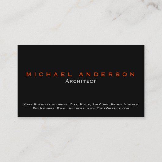 Zwart Eenvoudig Gewoon Architect Visitekaartje (Voorkant)