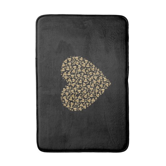 Zwart Eenvoudig Goud Hart Badmat (Voorkant Verticaal)