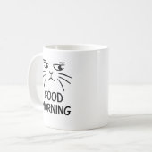 Zwart eenvoudig grappig kat liefhebber goede ochte koffiemok (Voorkant links)