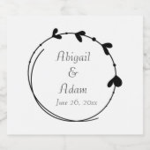 Zwart Eenvoudig Hart Krans Bruiloft Sparkling Wijnetiket (Enkel label)