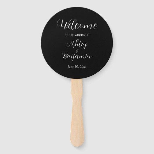 Zwart Eenvoudig Huwelijksceremonie Programma Handwaaier (Voorkant)