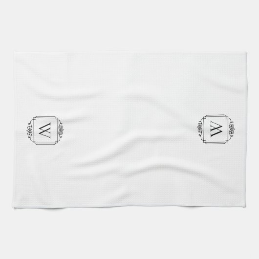 Zwart | Eenvoudig Klassiek Lijst monogram Theedoek (Horizontaal)