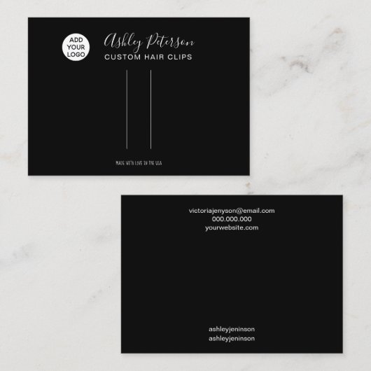 zwart, eenvoudig logo haarclipweerscherm visitekaartje (Voorkant / Achterkant)