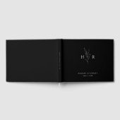 Zwart Eenvoudig Minimal Monogram Botanische Huweli Gastenboek (Volledig)