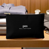 Zwart Eenvoudig Minimalistisch Monogram en Naam Etui