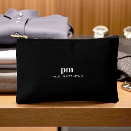 Zwart Eenvoudig Minimalistisch Monogram en Naam Etui