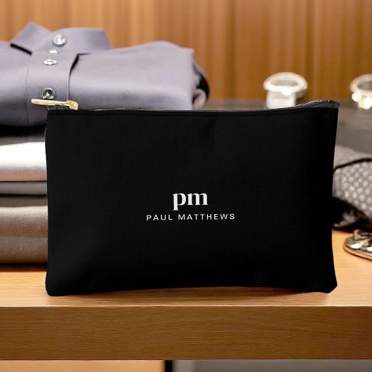 Zwart Eenvoudig Minimalistisch Monogram en Naam Etui
