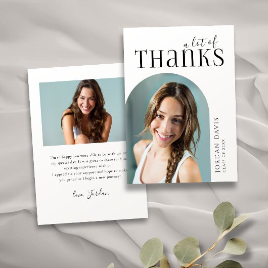 Zwart Eenvoudig Modern Arch 2 Foto Afstuderen Bedankkaart