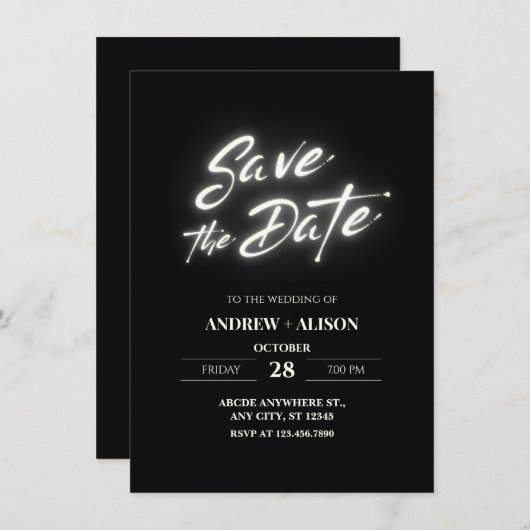 Zwart eenvoudig modern elegant save the date (Voorkant / Achterkant)