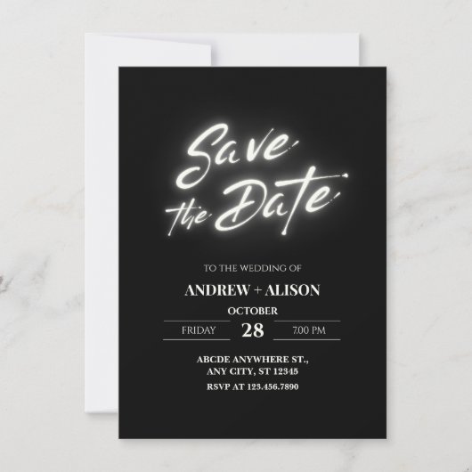 Zwart eenvoudig modern elegant save the date (Voorkant)