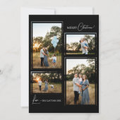 Zwart Eenvoudig Modern Kerstmis Vier Fotocollage Feestdagenkaart (Voorkant)