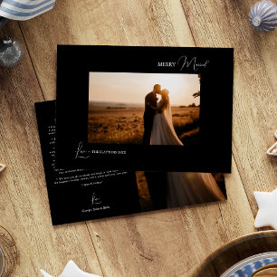 Zwart Eenvoudig Modern Kerstmis Vrolijk Getrouwd F Feestdagenkaart