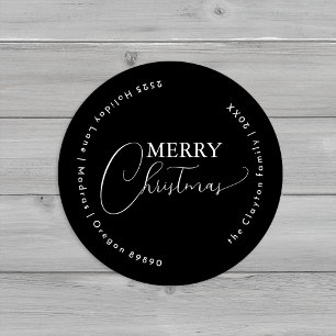 Zwart Eenvoudig Modern Merry Christmas Envelope Se Ronde Sticker