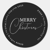Zwart Eenvoudig Modern Merry Christmas Envelope Se Ronde Sticker (Voorkant)
