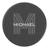 Zwart Eenvoudig Modern Minimalistisch Monogram Ini Hockey Puck (Voorkant)