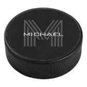 Zwart Eenvoudig Modern Minimalistisch Monogram Ini Hockey Puck (3/4)