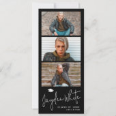 Zwart Eenvoudig Modern Script 3 Foto Afstuderen Kaart (Voorkant)