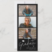 Zwart Eenvoudig Modern Script 3 Foto Afstuderen Kaart (Voorkant)