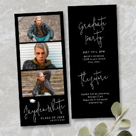 Zwart Eenvoudig Modern Script 3 Foto Afstuderen Kaart