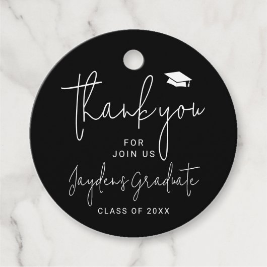 Zwart Eenvoudig Modern Script Afstuderen dank u Bedankjes Labels (Voorkant)