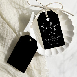 Zwart Eenvoudig Modern Script Afstuderen Dank u Cadeaulabel