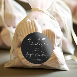 Zwart Eenvoudig Modern Script Afstuderen dank u Ronde Sticker