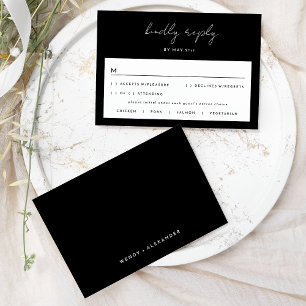 Zwart Eenvoudig Modern Script Bruiloft RSVP Kaart