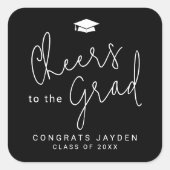Zwart Eenvoudig Modern Script Cheers Afstuderen Vierkante Sticker (Voorkant)