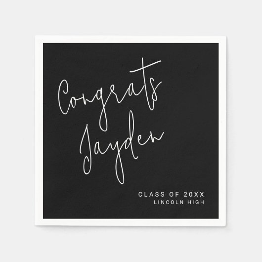 Zwart Eenvoudig Modern Script Congrads Afstuderen Servet (Voorkant)