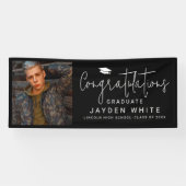 Zwart Eenvoudig Modern Script Foto Graduation Part Spandoek (Horizontaal)