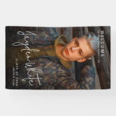 Zwart Eenvoudig Modern Script Foto Graduation Part Spandoek (Horizontaal)