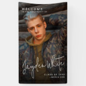 Zwart Eenvoudig Modern Script Foto Graduation Part Spandoek (Verticaal)